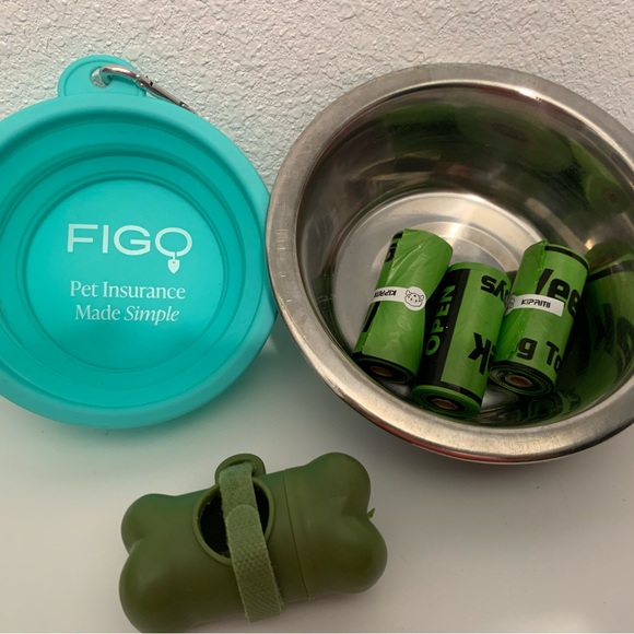 Other - Teal Collapsible Dog Bowl and Green Waste Bag Set